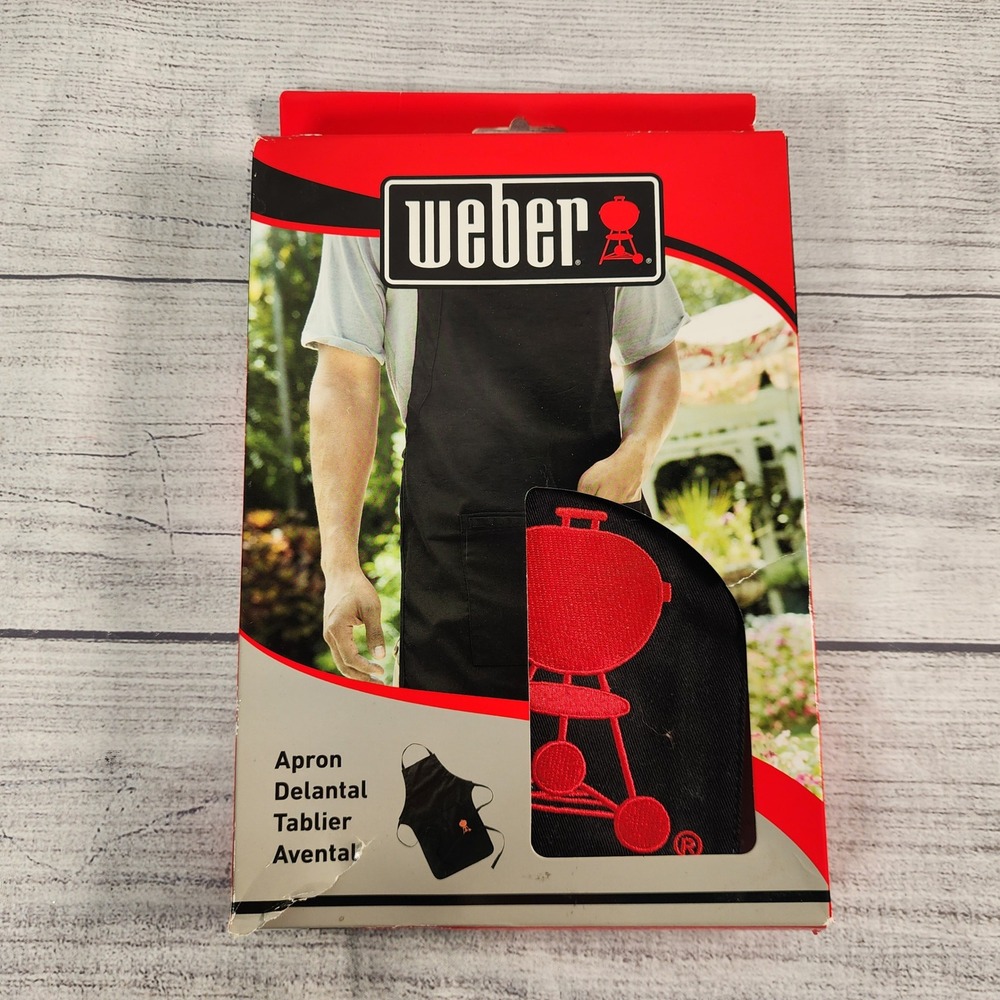 Weber Black Grilling Apron Red Kettle Logo Adjustable Neck One Size 6533 New